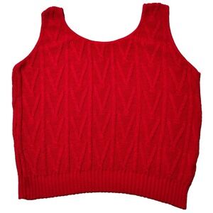 VTG SWEATER BAZAAR Women Medium Red Acrylic Cable Knit Vest Made In‎ USA